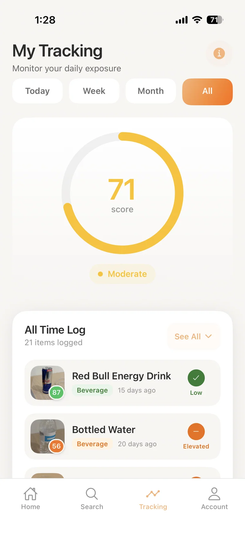 Tracking — daily microplastic exposure log