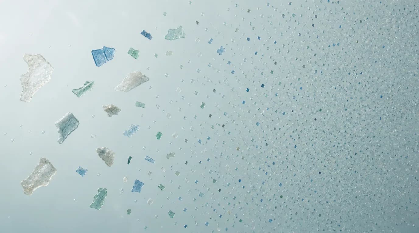 Scientific visualization of sparse larger fragments transitioning into many smaller particles
