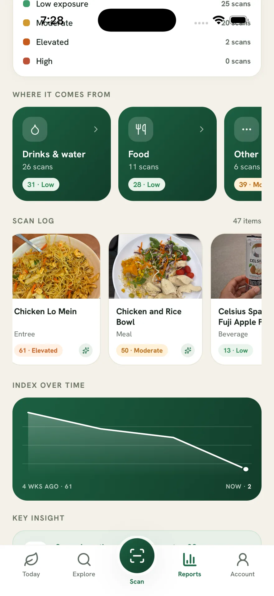 Scan log, every product scored and saved
