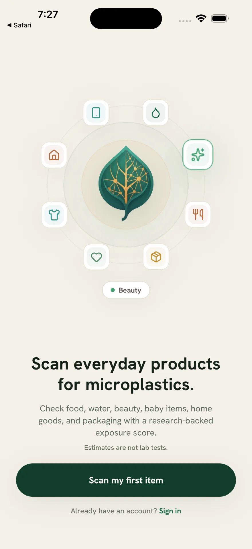 MicroPlastics welcome screen: start scanning with a friend's invite